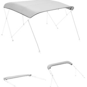 4 bow bimini top replacement cover, 8 ft long durable 600d marine grade waterproof sun shade boat canopy with storage boot, easy install zipper sleeve awning, 96"l x (97" 103")w, gray (no frame)