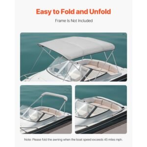 4 bow bimini top replacement cover, 8 ft long durable 600d marine grade waterproof sun shade boat canopy with storage boot, easy install zipper sleeve awning, 96"l x (97" 103")w, gray (no frame)