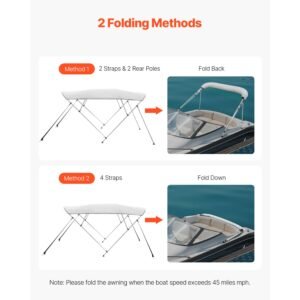 4 bow boat bimini tops, 600d polyester canopy with aluminum alloy frame, waterproof & sun shade boat awning canopy with storage bag, 2 support poles, 4 straps, 96"lx(73" 78")wx54"h, light grey