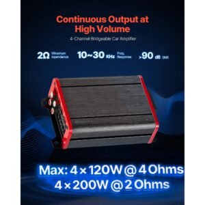 4 channel car audio amplifier 2 ohm stable bridgeable class d full range amp max power 4 x 120w @ 4 ohm / 4 x 200w @ 2 ohm for car suv truck off road