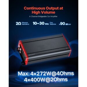 4 channel car audio amplifier 2 ohm stable bridgeable class d full range amp max power 4 x 272w @ 4 ohm / 4 x 400w @ 2 ohm for car suv truck off road