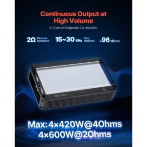 4 channel car audio amplifier 2 ohm stable bridgeable class d full range amp max power 4 x 420w @ 4 ohm / 4 x 600w @ 2 ohm for car suv truck off road