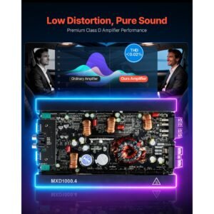 4 channel car audio amplifier 2 ohm stable bridgeable class d full range amp max power 4 x 500w @ 4 ohm / 4 x 1000w @ 2 ohm for car suv truck off road