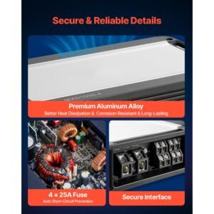 4 channel car audio amplifier 2 ohm stable bridgeable class d full range amp max power 4 x 500w @ 4 ohm / 4 x 1000w @ 2 ohm for car suv truck off road