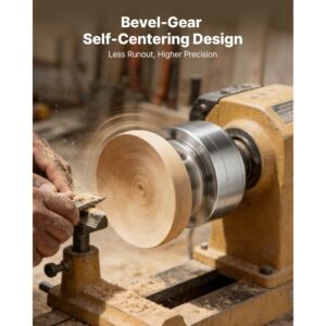 4 inch wood lathe chuck, 4 jaw, bevel gear self centering wood turning chuck set with 1" x 8tpi thread & adapter, round jaws, step jaws, nickel plated, high hardness steel, for woodworking lathe