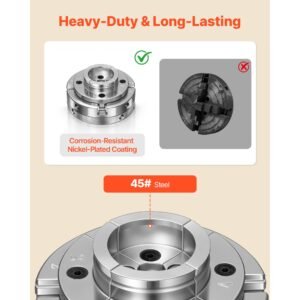 4 inch wood lathe chuck, 4 jaw, self centering wood turning chuck set with 1" x 8tpi thread & adapter, 4 pcs round/step/pin jaws, case, nickel plated, high hardness steel, for woodworking lathe