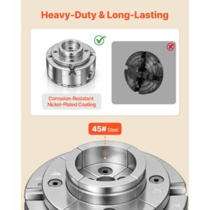 4 inch wood lathe chuck, 4 jaw, self centering wood turning chuck set with 1" x 8tpi thread & adapter, 5 pcs jaws round/flat/step/pin, carry case, nickel plated finish, for woodworking lathe