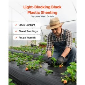 4 mil plastic sheeting 6' x 100' black heavy duty polyethylene roll, thick plastic roll for garden, drop cloth painters tarp, polyethylene covering for crawl space vapor barrier, weed control