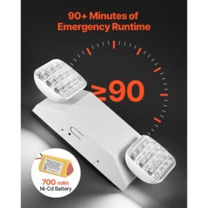 4 pack emergency lights for business, with battery backup, commercial led emergency exit lighting fixtures, ac 120/277v, with two square head adjustable, 90 minute backup, for business, white