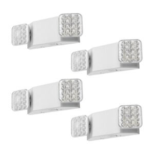 4 Pack Emergency Lights for Business, with Battery Backup, Commercial LED Emergency Exit Lighting Fixtures, AC 120/277V, with Two Square Head Adjustable, 90-Minute Backup, for Business, White