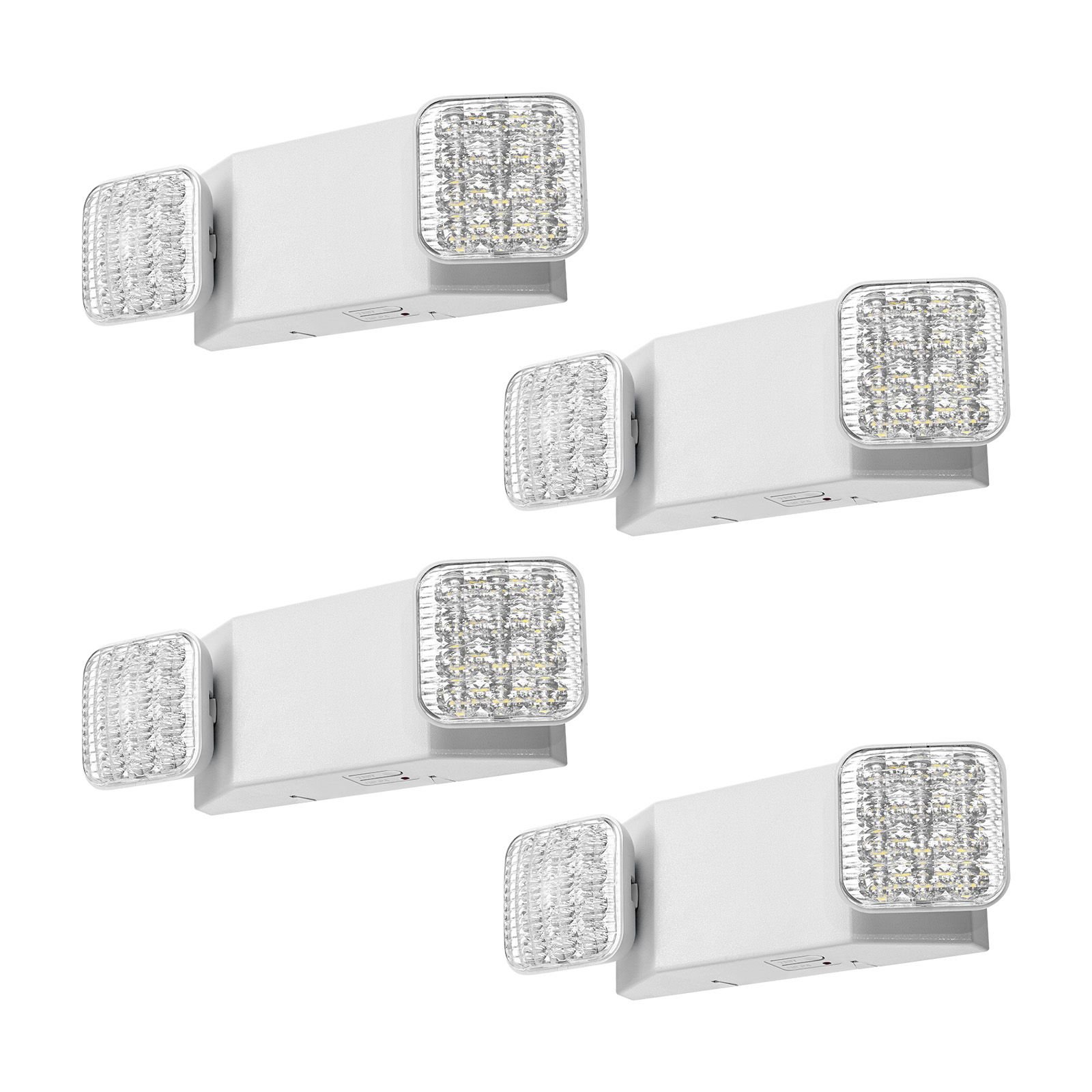 4 pack emergency lights for business, with battery backup, commercial led emergency exit lighting fixtures, ac 120/277v, with two square head adjustable, 90 minute backup, for business, white