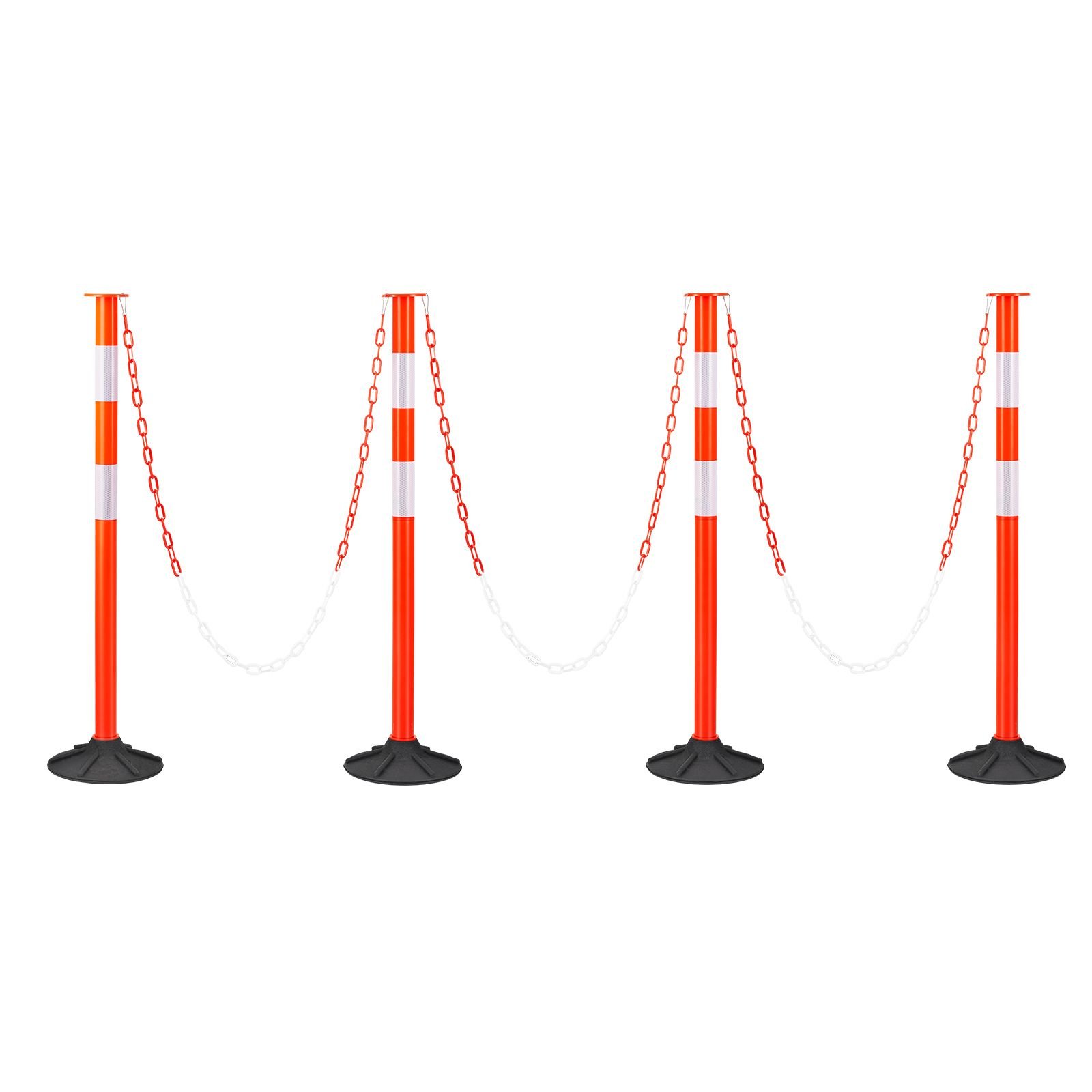 4 pack traffic delineator posts, 34 in traffic safety cones with weighted base, reflective strips and chain, heavy duty delineator posts for construction site, parking lot, crowd control, red