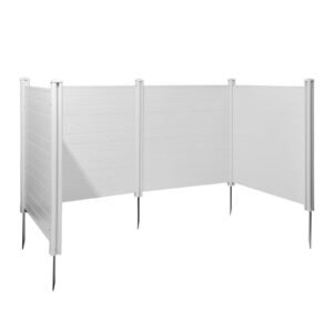 4 Panels Outdoor Privacy Screen, 50 x 50 in Air Conditioner Fence with 27.6 in Ground Stakes, Pool Equipment Enclosure, Horizontal Vinyl Privacy Fence, Ideal for Trash Can and A/C Units, White