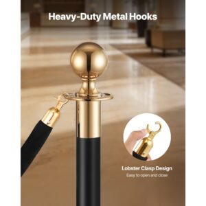 4 pcs black velvet stanchion ropes, 5 ft crowd control stanchion black velvet ropes with gold hooks, post queue barrier carpet rope for carpet events movie theaters grand openings hotels party