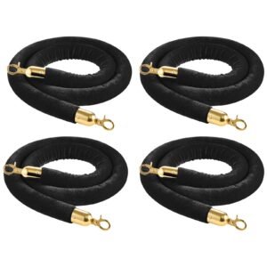 4 Pcs Black Velvet Stanchion Ropes, 5 ft Crowd Control Stanchion Black Velvet Ropes with Gold Hooks, Post Queue Barrier Carpet Rope for Carpet Events Movie Theaters Grand Openings Hotels Party