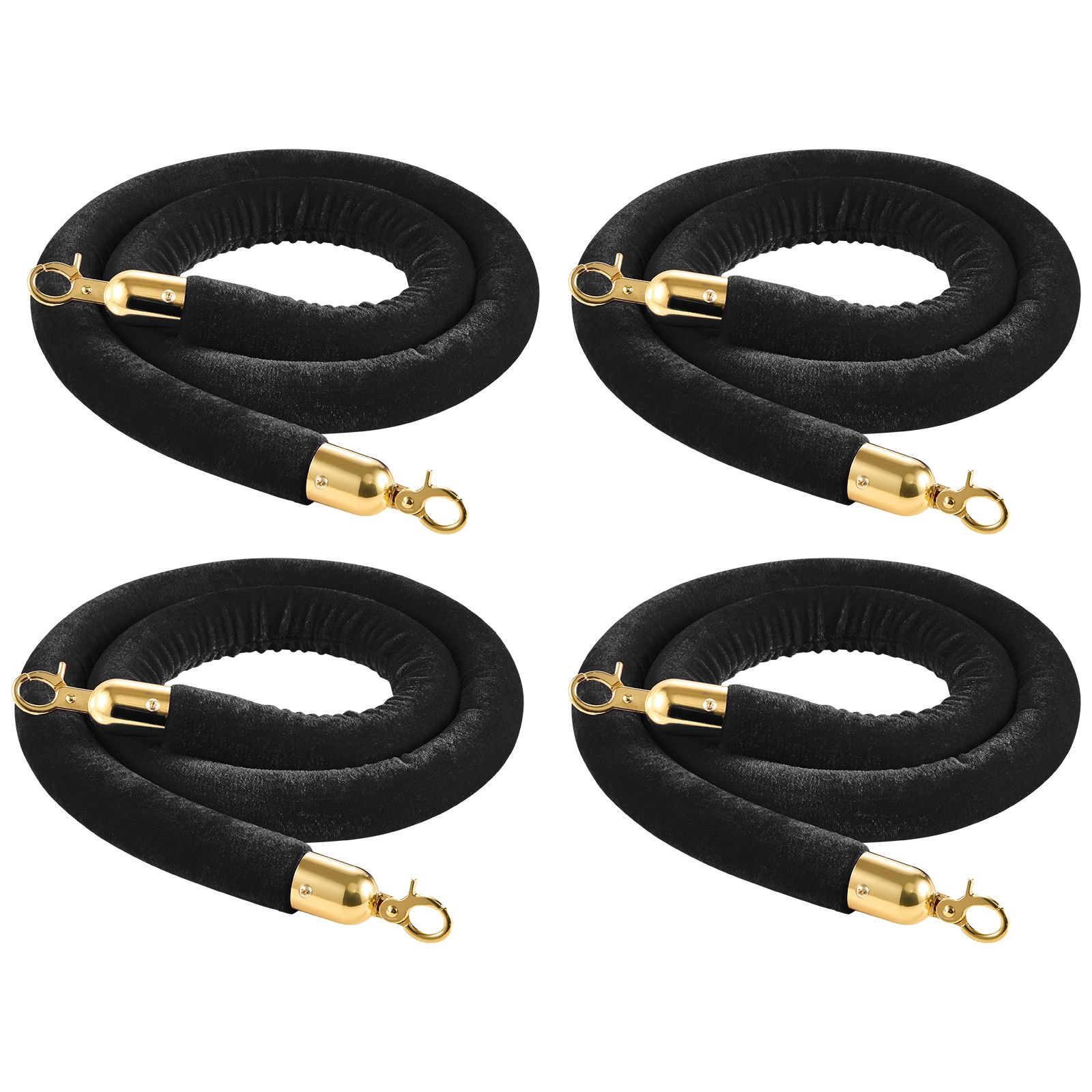 4 pcs black velvet stanchion ropes, 5 ft crowd control stanchion black velvet ropes with gold hooks, post queue barrier carpet rope for carpet events movie theaters grand openings hotels party