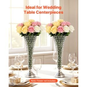 4 pcs crystal wedding flower vase, 20 in tall flower table centerpieces, crystal cylinder banquet vases easy installation, versatile arrangement stand for party events room home decor, silver