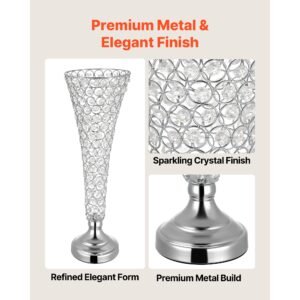 4 pcs crystal wedding flower vase, 20 in tall flower table centerpieces, crystal cylinder banquet vases easy installation, versatile arrangement stand for party events room home decor, silver