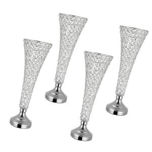 4 PCS Crystal Wedding Flower Vase, 20 in Tall Flower Table Centerpieces, Crystal Cylinder Banquet Vases Easy Installation, Versatile Arrangement Stand for Party Events Room Home Decor, Silver