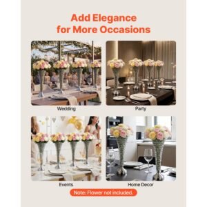 4 pcs crystal wedding flower vase, 20 in tall flower table centerpieces, crystal cylinder banquet vases easy installation, versatile arrangement stand for party events room home decor, silver