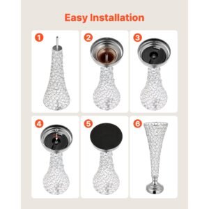 4 pcs crystal wedding flower vase, 20 in tall flower table centerpieces, crystal cylinder banquet vases easy installation, versatile arrangement stand for party events room home decor, silver