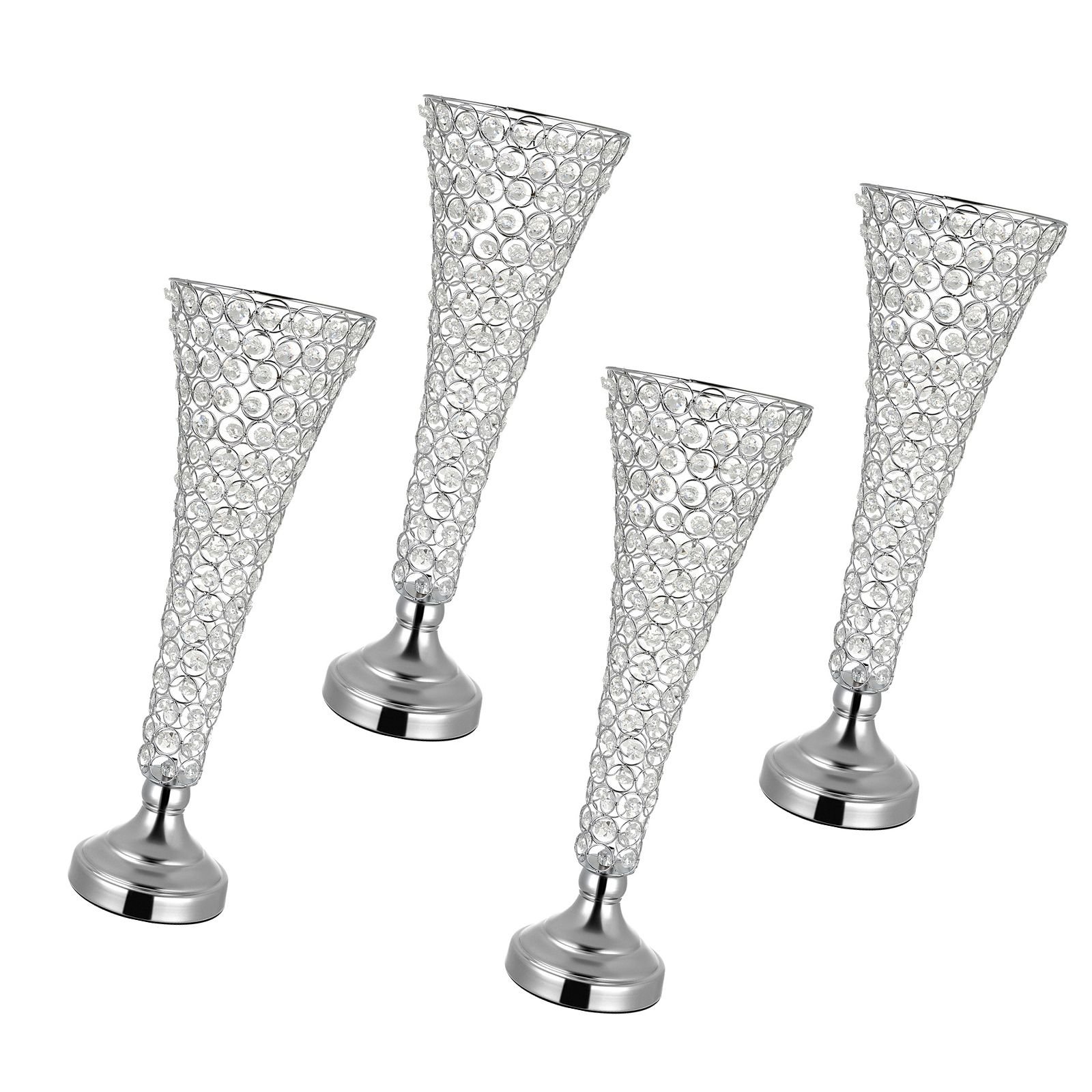 4 pcs crystal wedding flower vase, 20 in tall flower table centerpieces, crystal cylinder banquet vases easy installation, versatile arrangement stand for party events room home decor, silver