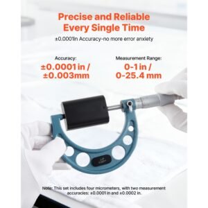 4 pcs micrometer set, 0 1"/1 2"/2 3"/3 4" machinist outside micrometer, ultra precision 0.0001 accuracy, professional machinist tools with protective case, for metalworking & engineering