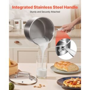 4 qt saucepan, stainless steel saucepan with glass lid, multipurpose nonstick stainless steel small cooking sauce pot with ergonomic handle, friendly for oven, dishwasher, induction cooker