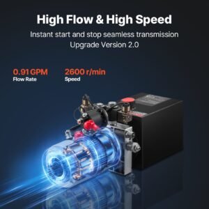 4 quart hydraulic power unit, double acting dump trailer pump, 3200 psi max relief pressure & 0.91 gpm flow rate, dc 12v hydraulic pump with metal reservoir for dump trailer car lifting, black