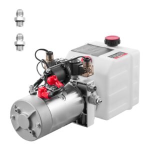 4 Quart Hydraulic Power Unit, Double Acting Dump Trailer Pump, 3200 PSI Max Relief Pressure & 0.91 GPM Flow Rate, DC 12V Hydraulic Pump with Metal Reservoir for Dump Trailer Car Lifting, White