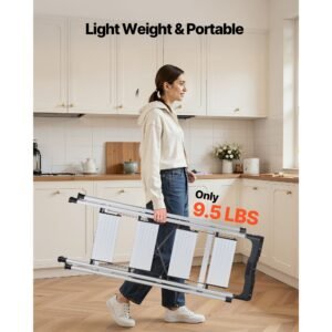 4 step ladder, folding step stool with wide anti slip pedal and comfort handgrip, 330 lbs capacity portable aluminum stepladder, multi use for kitchen, home, warehouse and office, silver