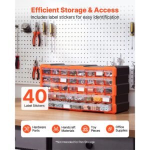 40 drawer storage organizer, plastic, drawer storage cabinet for garage organization, stackable small parts organizer, wall mounted toolbox, for hardware, beads, screws, crafts, building bricks