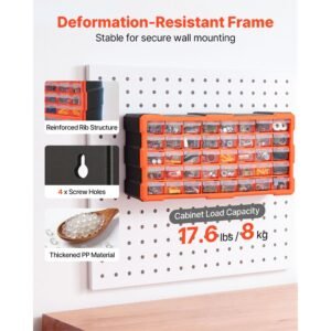 40 drawer storage organizer, plastic, drawer storage cabinet for garage organization, stackable small parts organizer, wall mounted toolbox, for hardware, beads, screws, crafts, building bricks