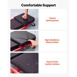 40 in 2 in 1 folding mechanic creeper, z creeper seat & under car garage roller, 450 lbs rolling creeper stool with 6 swivel casters, padded headrest for auto repair