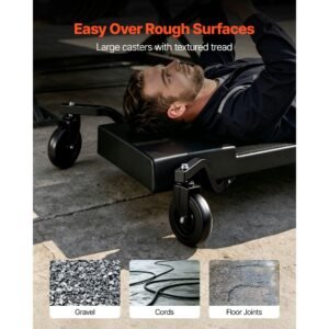 40 in mechanic creeper with 4 large wheels, 400 lbs low profile under car garage roller, rolling creeper with raised headrest, manual brake for auto repair