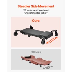 40 in mechanic creeper with 4 large wheels, 400 lbs low profile under car garage roller, rolling creeper with raised headrest, manual brake for auto repair