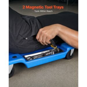 40 in mechanic creeper with led light, low profile plastic garage creeper, 350 lbs under car rolling creeper with 6 swivel casters, padded headrest & tool trays for auto repair