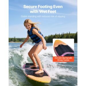 45 inch wakesurf board, wake surfing board with eps foam core & eva non slip pad, uv resistant wakesurfing boards for youth up to 110 lbs