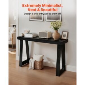 46 in console table, modern desk behind the couch, wooden rectangle entrance desk, narrow long sofa table accent stand for hallway, bedroom, living room, foyer, easy assembly, black