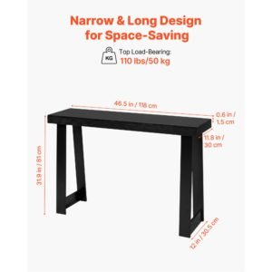 46 in console table, modern desk behind the couch, wooden rectangle entrance desk, narrow long sofa table accent stand for hallway, bedroom, living room, foyer, easy assembly, black