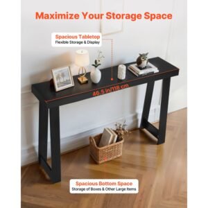 46 in console table, modern desk behind the couch, wooden rectangle entrance desk, narrow long sofa table accent stand for hallway, bedroom, living room, foyer, easy assembly, black