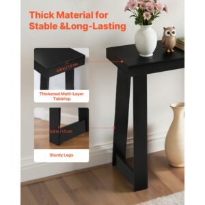 46 in console table, modern desk behind the couch, wooden rectangle entrance desk, narrow long sofa table accent stand for hallway, bedroom, living room, foyer, easy assembly, black