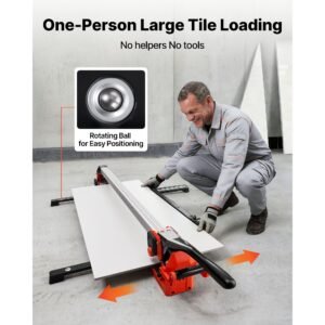 47.2 inch manual tile cutter, upgraded rail and sliding head, precision alignment guide, tungsten carbide cutting wheel, support legs with swivel wheels, for diy pros, ceramic, floor, wall tiles