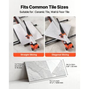 47.2 inch manual tile cutter, upgraded rail and sliding head, precision alignment guide, tungsten carbide cutting wheel, support legs with swivel wheels, for diy pros, ceramic, floor, wall tiles