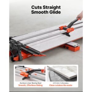 47.2 inch manual tile cutter, upgraded sliding head cutting tool with spring loaded base, angle fence, tungsten carbide cutting wheel, alignment guide, for diy pros, ceramic, floor, wall tiles