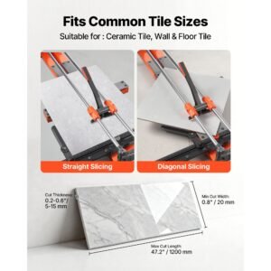 47.2 inch manual tile cutter, upgraded sliding head cutting tool with spring loaded base, angle fence, tungsten carbide cutting wheel, alignment guide, for diy pros, ceramic, floor, wall tiles