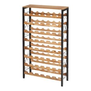 48 bottle wine rack,8 tier wine bottle holder,freestanding floor display wine storage shelves with wood table top,for kitchen pantry, cellar, bar, dining room, living room, black