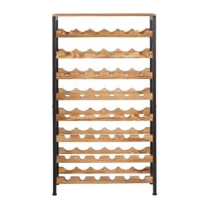 48 bottle wine rack,8 tier wine bottle holder,freestanding floor display wine storage shelves with wood table top,for kitchen pantry, cellar, bar, dining room, living room, black