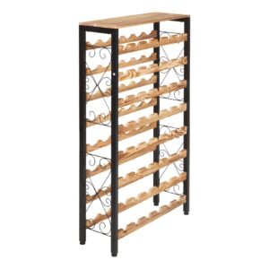 48 bottle wine rack,8 tier wine bottle holder,freestanding floor display wine storage shelves with wood table top,for kitchen pantry, cellar, bar, dining room, living room, black