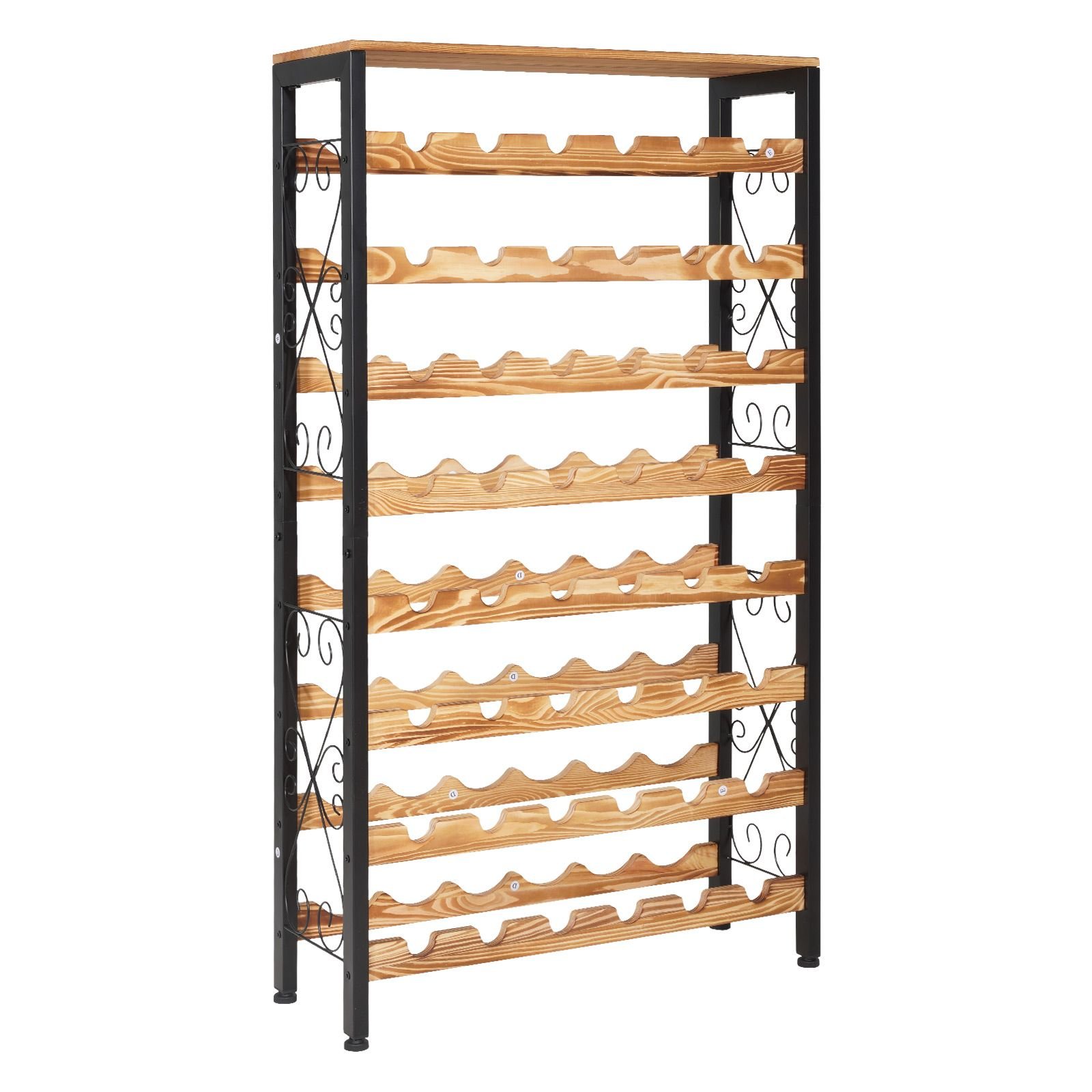 48 bottle wine rack,8 tier wine bottle holder,freestanding floor display wine storage shelves with wood table top,for kitchen pantry, cellar, bar, dining room, living room, black